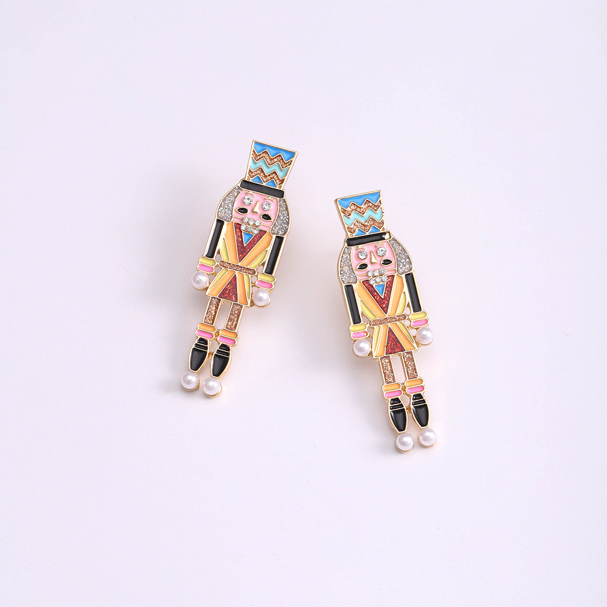 Wholesale Christmas Red Guards Diamond Drip Oil Earrings